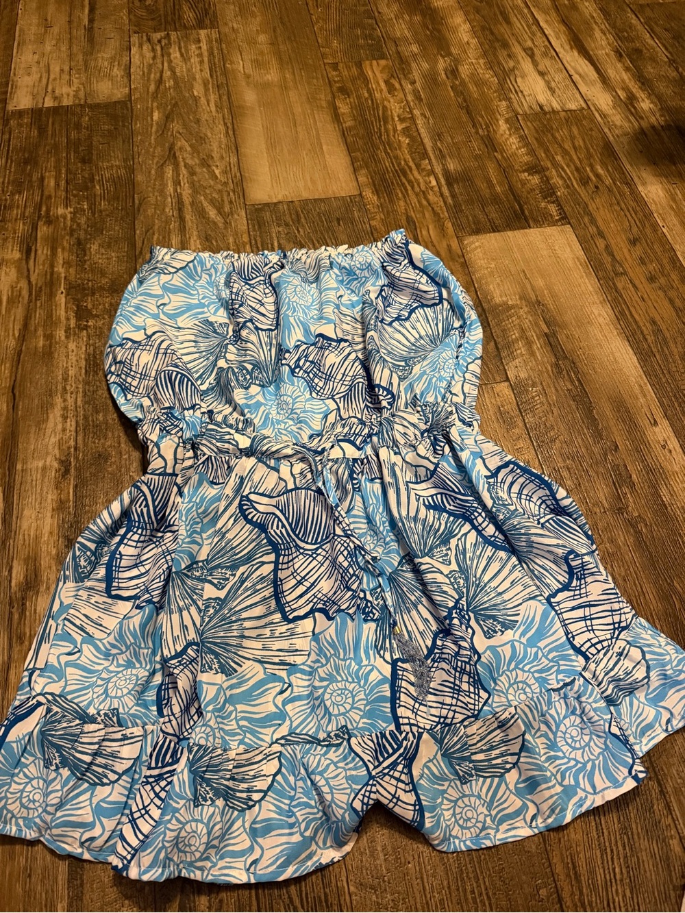 Blue Floral Strapless Mini Dress